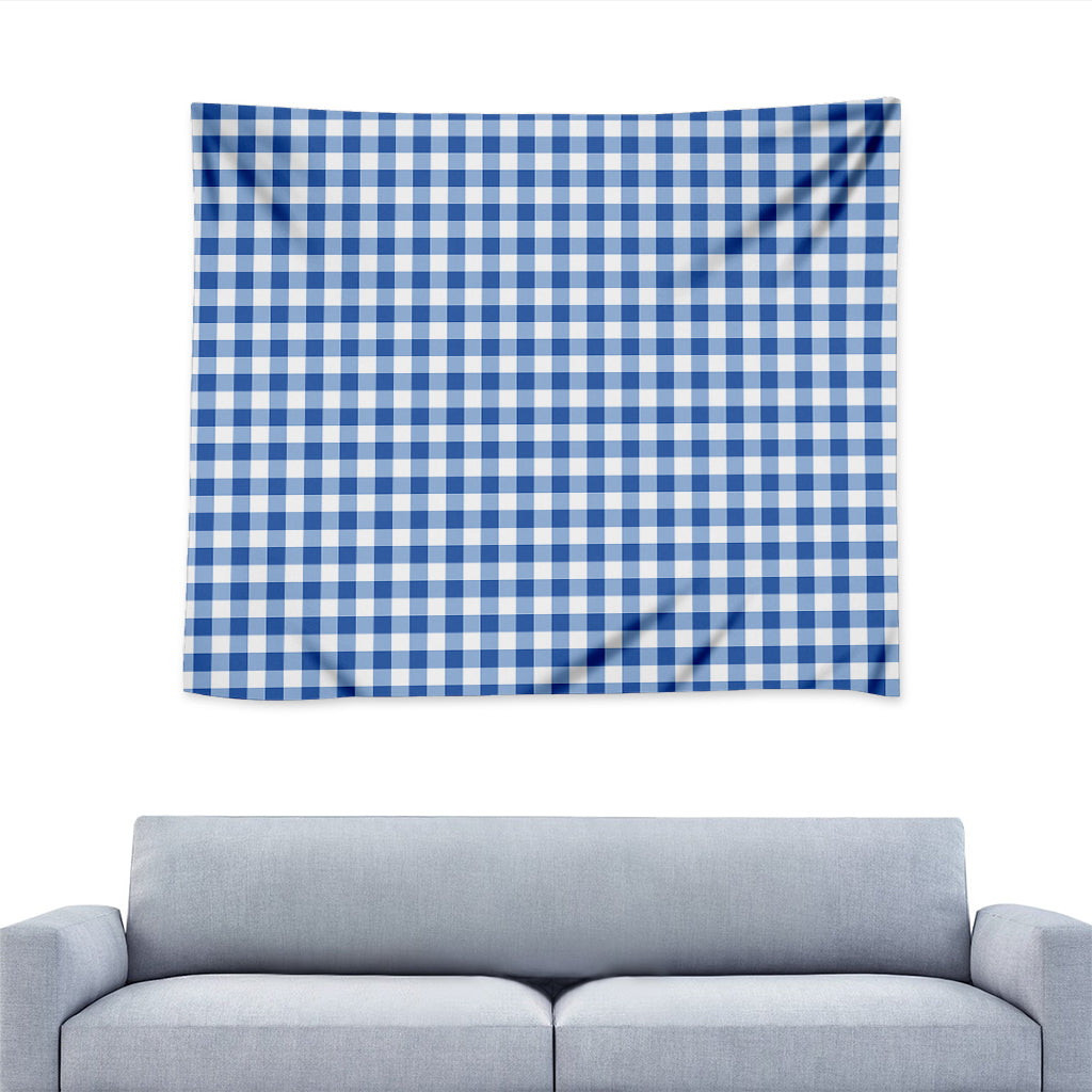 Sapphire Blue Check Pattern Print Tapestry
