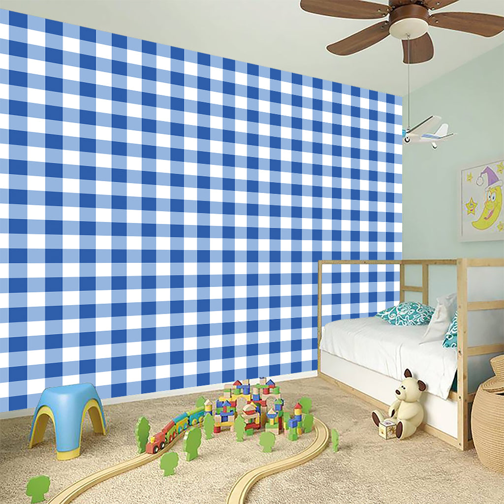 Sapphire Blue Check Pattern Print Wall Sticker