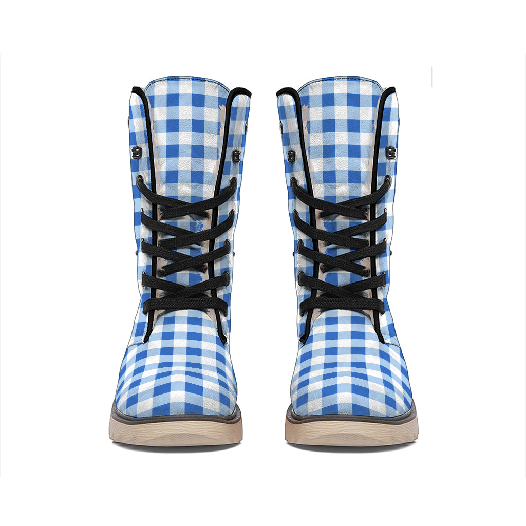 Sapphire Blue Check Pattern Print Winter Boots