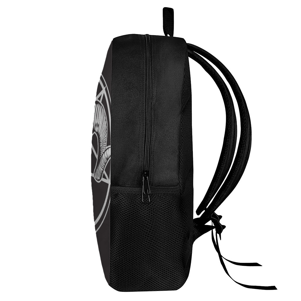 Satan Goat Skull Pentagram Print 17 Inch Backpack