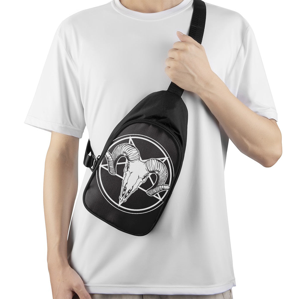 Satan Goat Skull Pentagram Print Chest Bag
