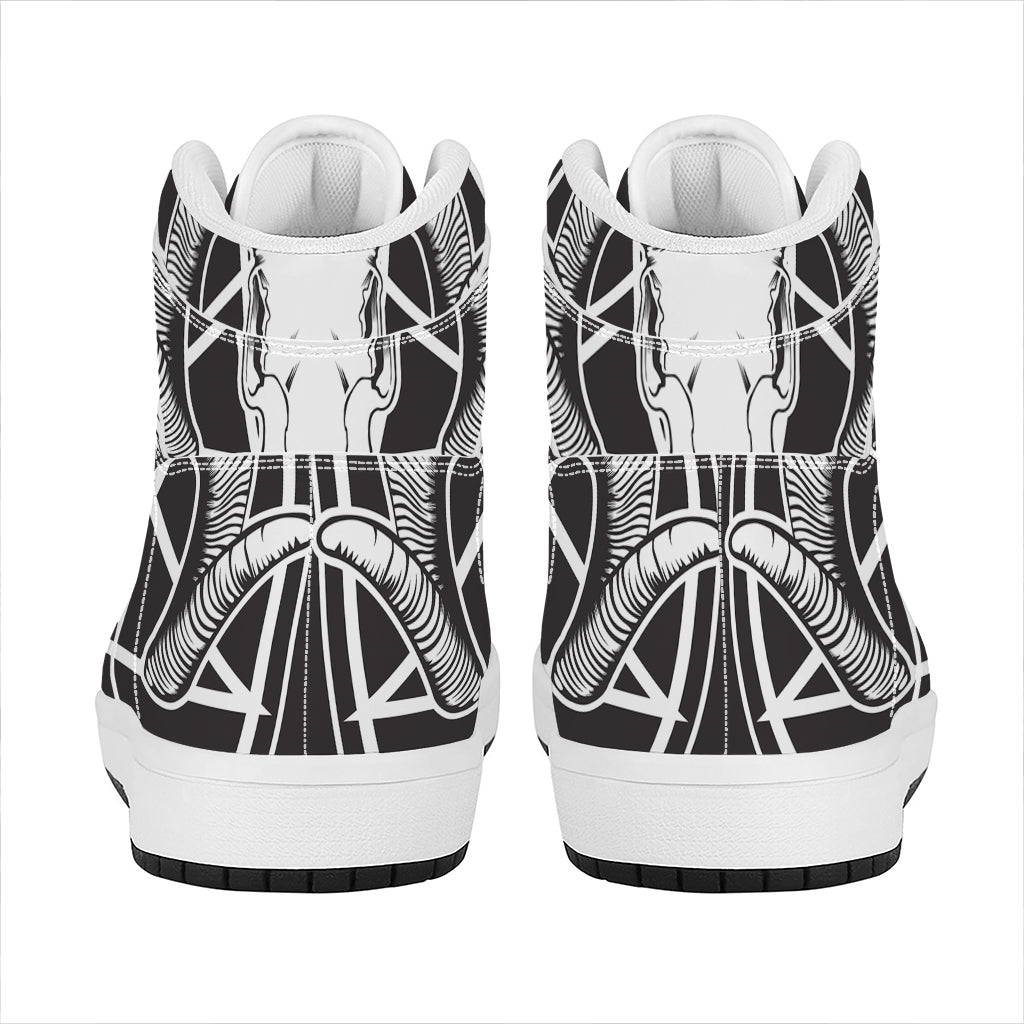 Satan Goat Skull Pentagram Print High Top Leather Sneakers
