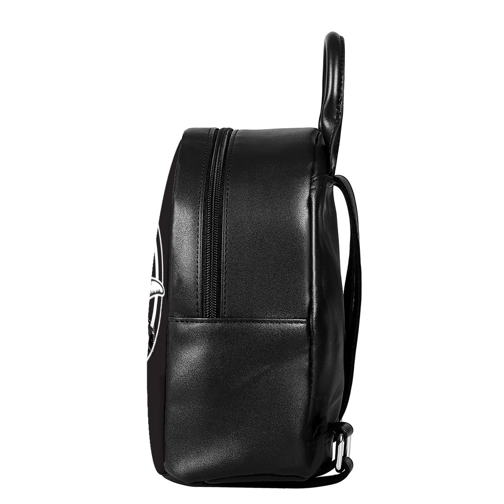 Satan Goat Skull Pentagram Print Leather Backpack