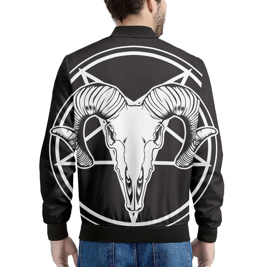 Satan Goat Skull Pentagram Print Men's Bomber Jacket