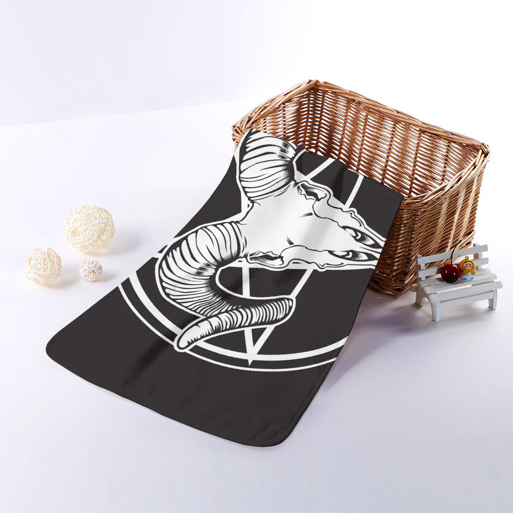 Satan Goat Skull Pentagram Print Towel