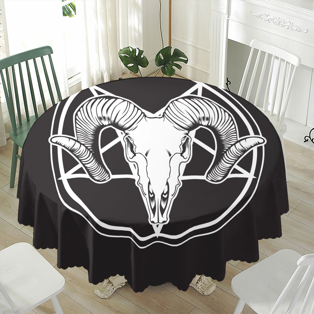 Satan Goat Skull Pentagram Print Waterproof Round Tablecloth