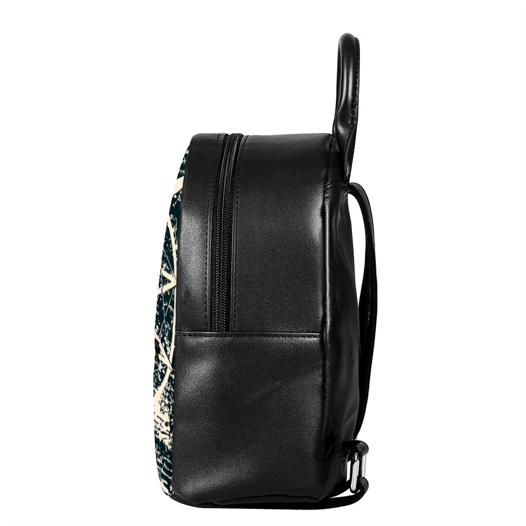 Satan Goat Skull Symbol Print Leather Backpack