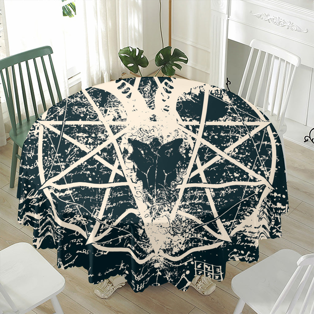 Satan Goat Skull Symbol Print Waterproof Round Tablecloth