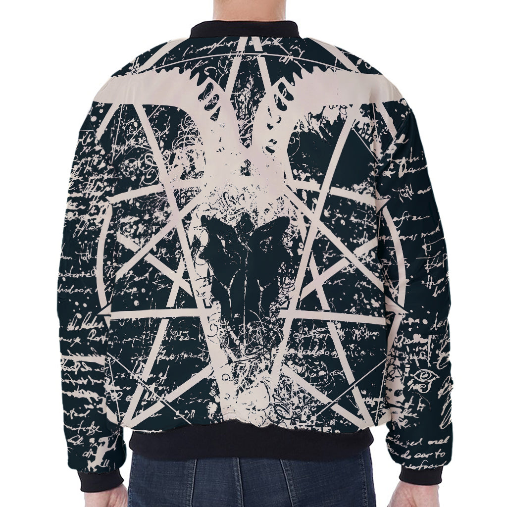 Satan Goat Skull Symbol Print Zip Sleeve Bomber Jacket