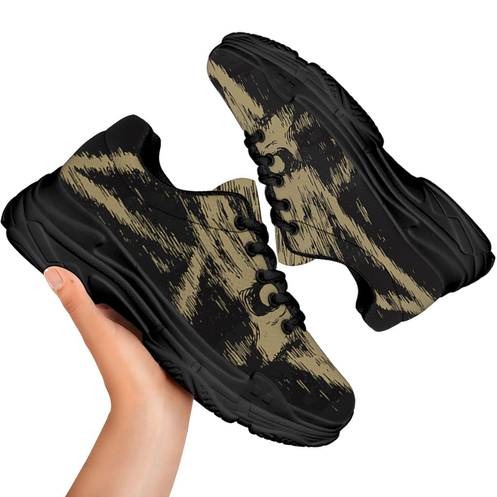Satanic Pentagram Skull Print Black Chunky Shoes