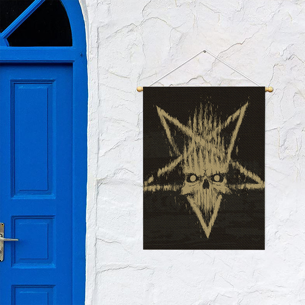 Satanic Pentagram Skull Print Garden Flag