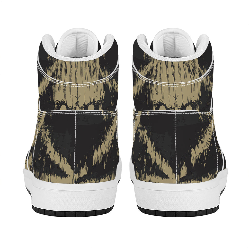Satanic Pentagram Skull Print High Top Leather Sneakers