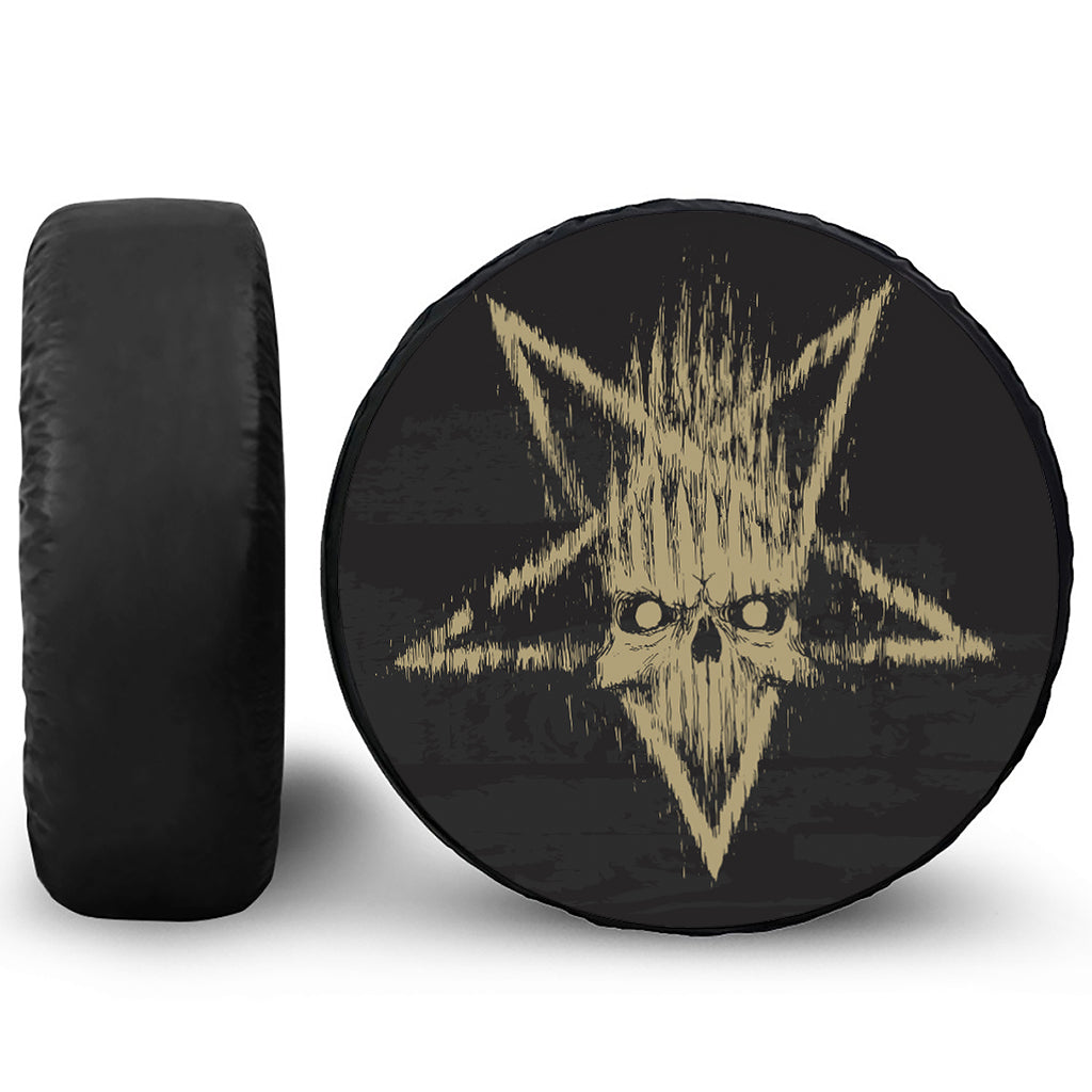 Satanic Pentagram Skull Print Leather Spare Tire Cover