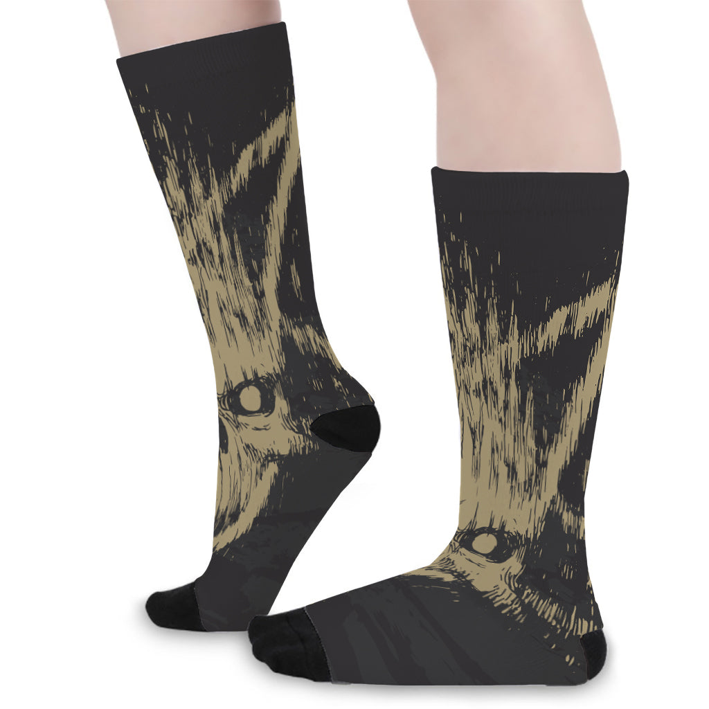 Satanic Pentagram Skull Print Long Socks