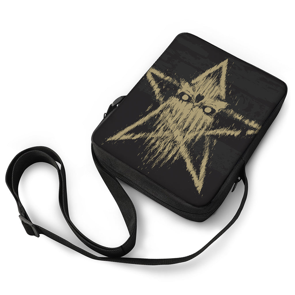 Satanic Pentagram Skull Print Rectangular Crossbody Bag