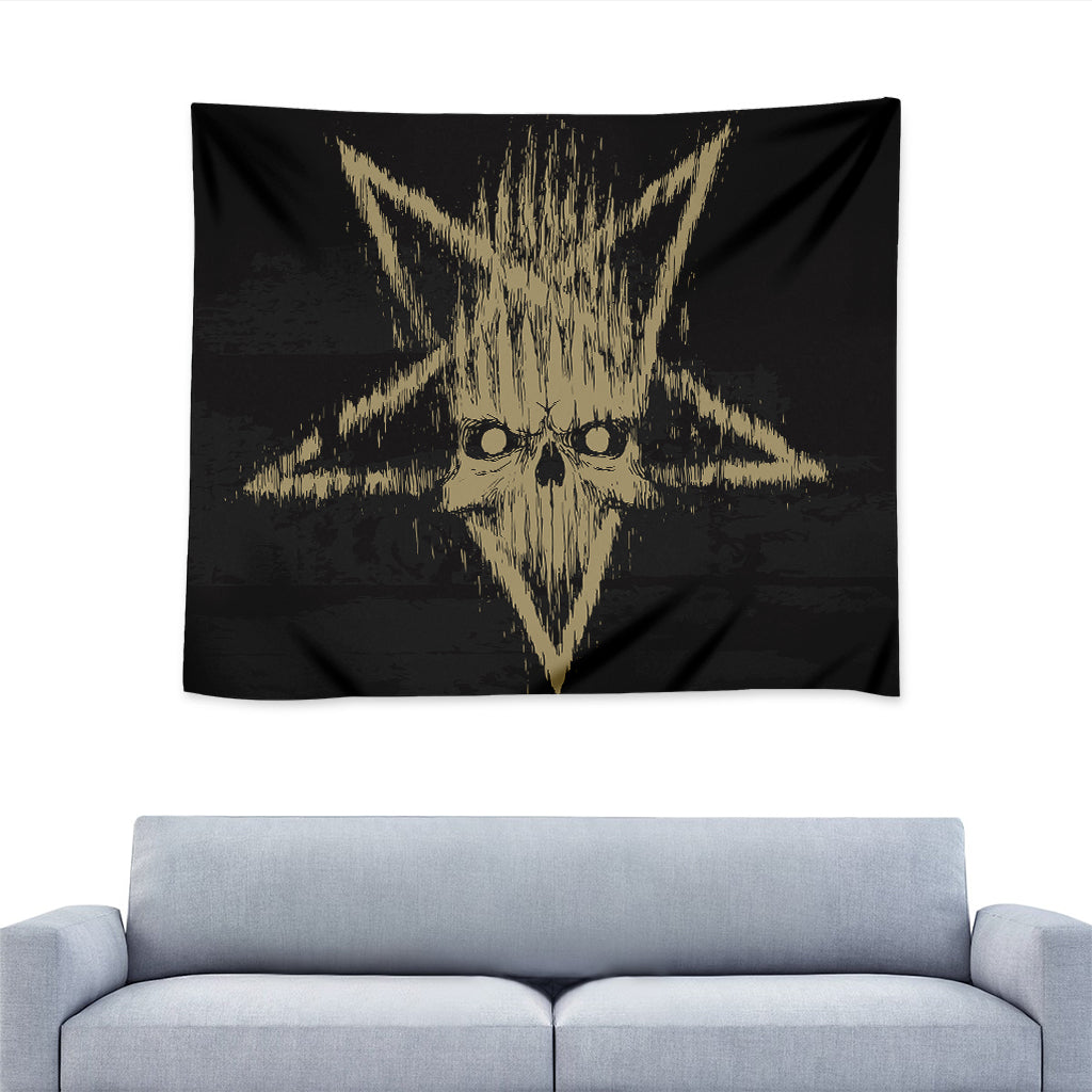 Satanic Pentagram Skull Print Tapestry