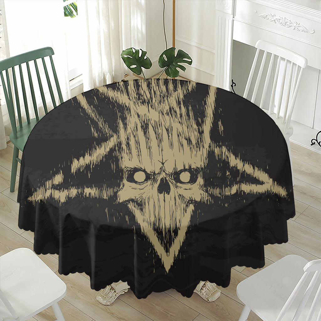 Satanic Pentagram Skull Print Waterproof Round Tablecloth