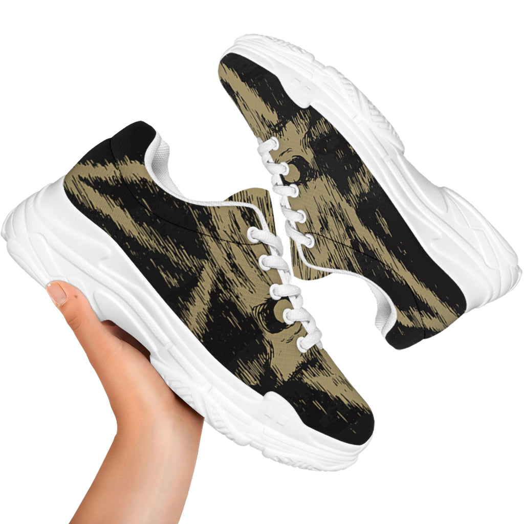 Satanic Pentagram Skull Print White Chunky Shoes