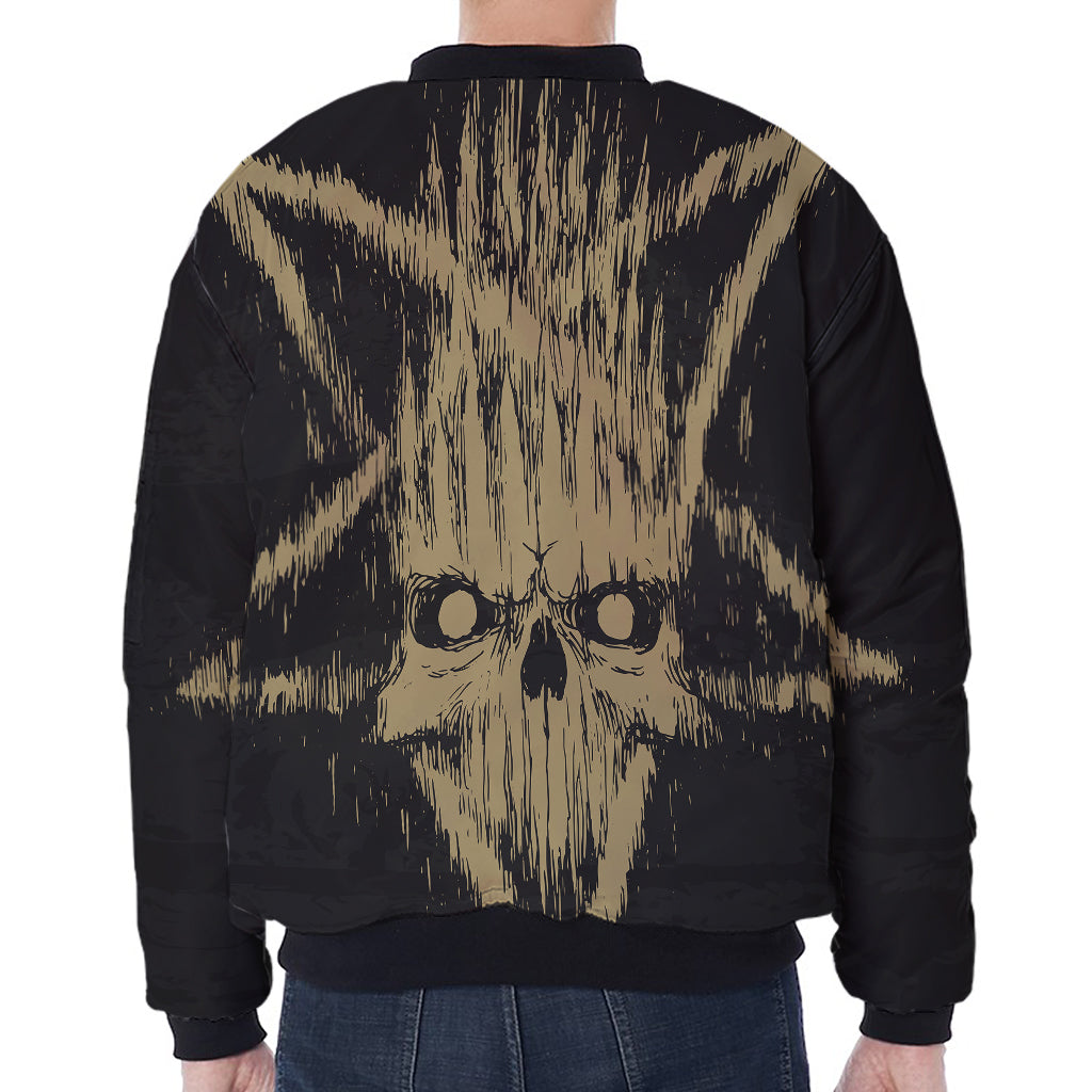 Satanic Pentagram Skull Print Zip Sleeve Bomber Jacket
