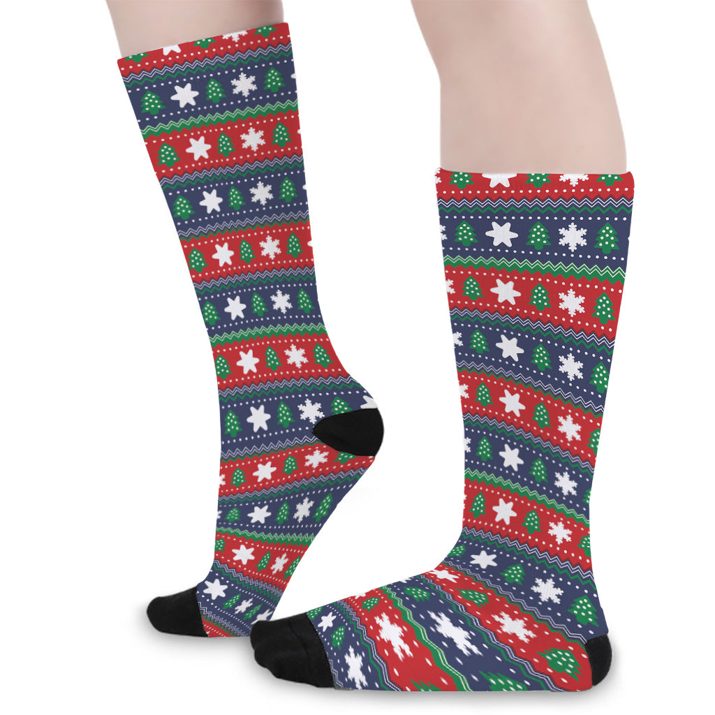 Scandinavian Christmas Pattern Print Long Socks