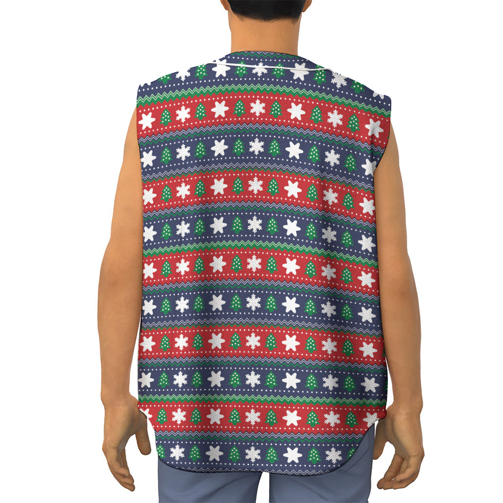 Scandinavian Christmas Pattern Print Sleeveless Baseball Jersey