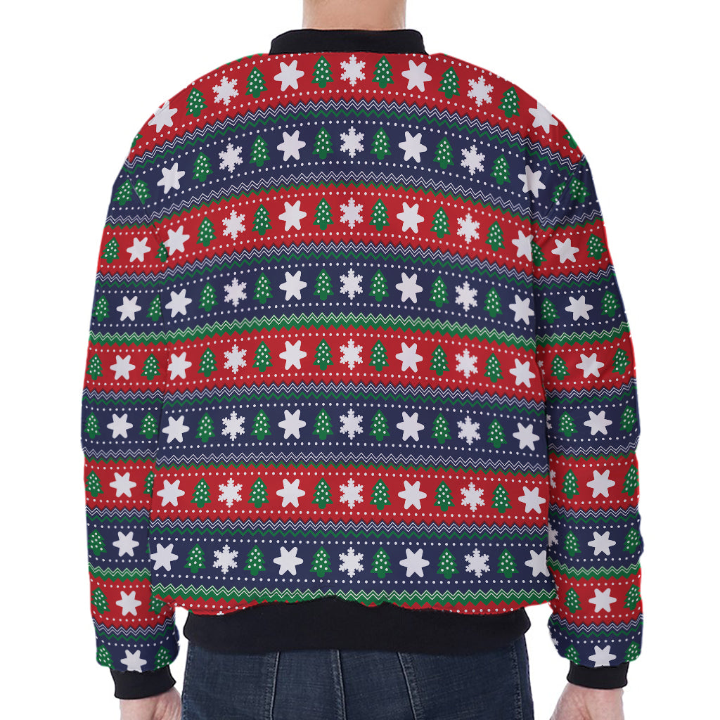 Scandinavian Christmas Pattern Print Zip Sleeve Bomber Jacket