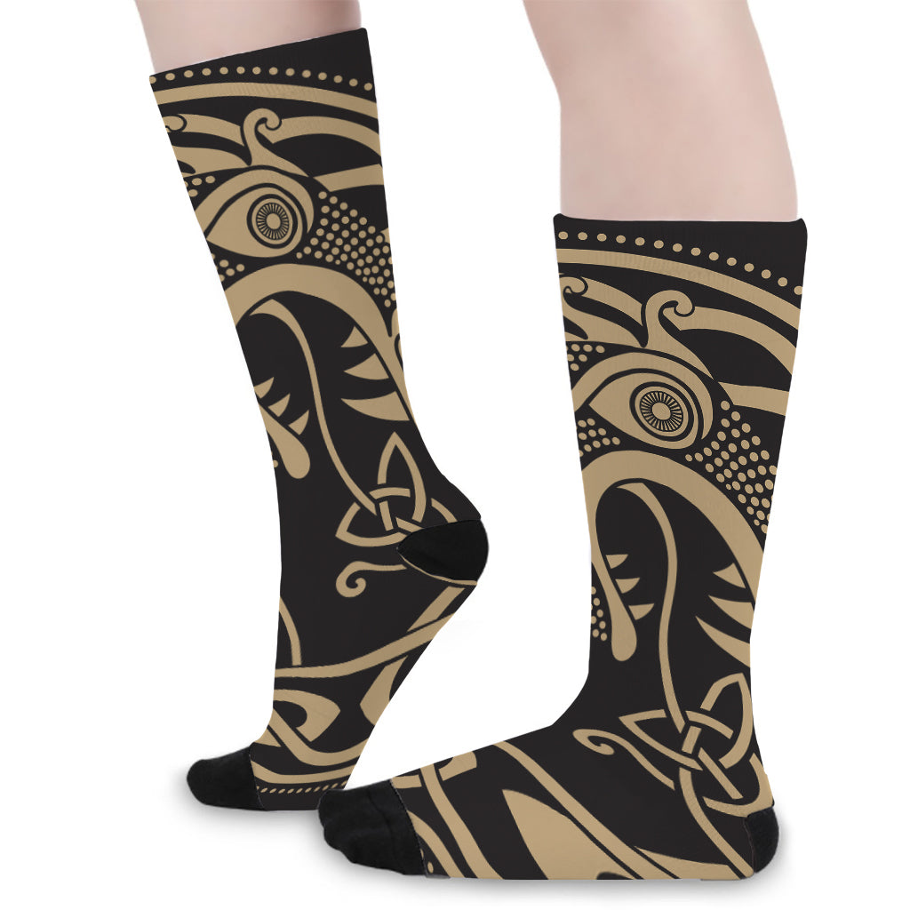 Scandinavian Viking Dragon Print Long Socks