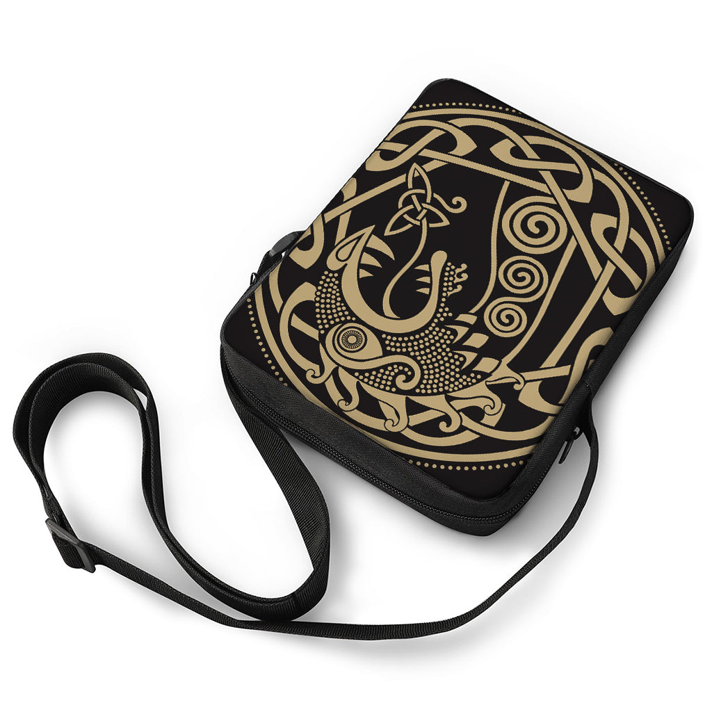 Scandinavian Viking Dragon Print Rectangular Crossbody Bag