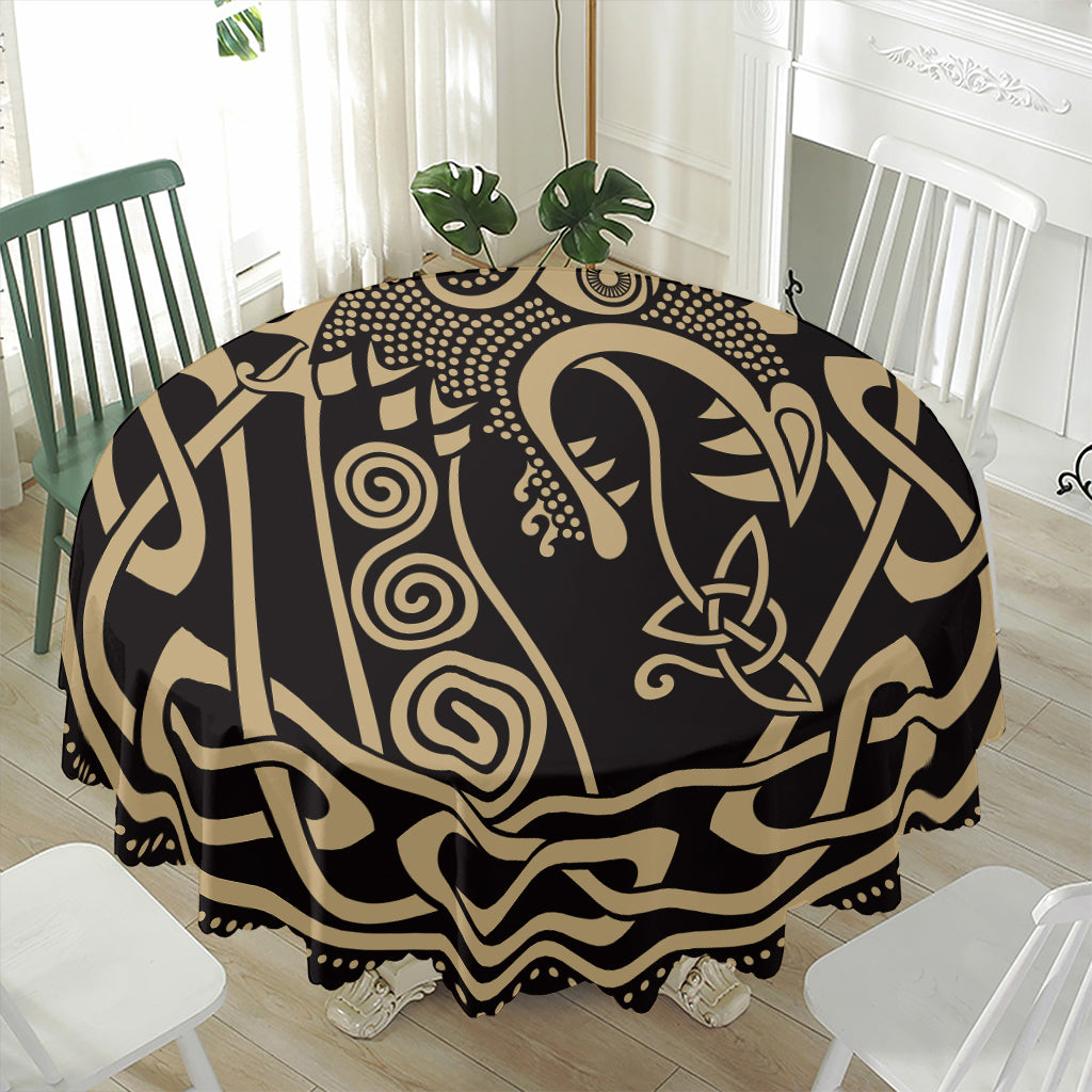 Scandinavian Viking Dragon Print Waterproof Round Tablecloth