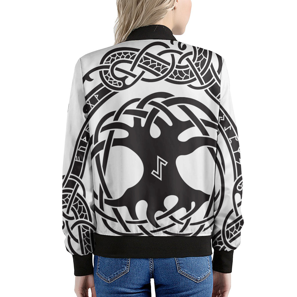 Scandinavian Yggdrasil Print Women's Bomber Jacket