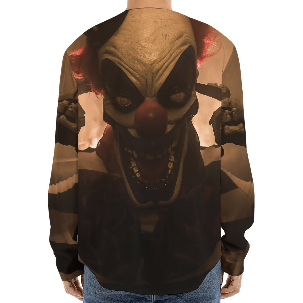Scary Clown Print Long Sleeve Baseball Jersey
