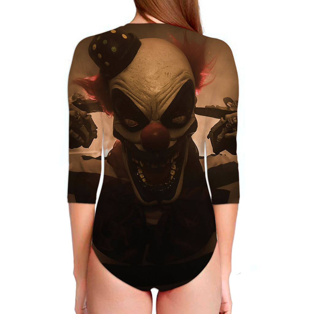 Scary Clown Print Long Sleeve Swimsuit