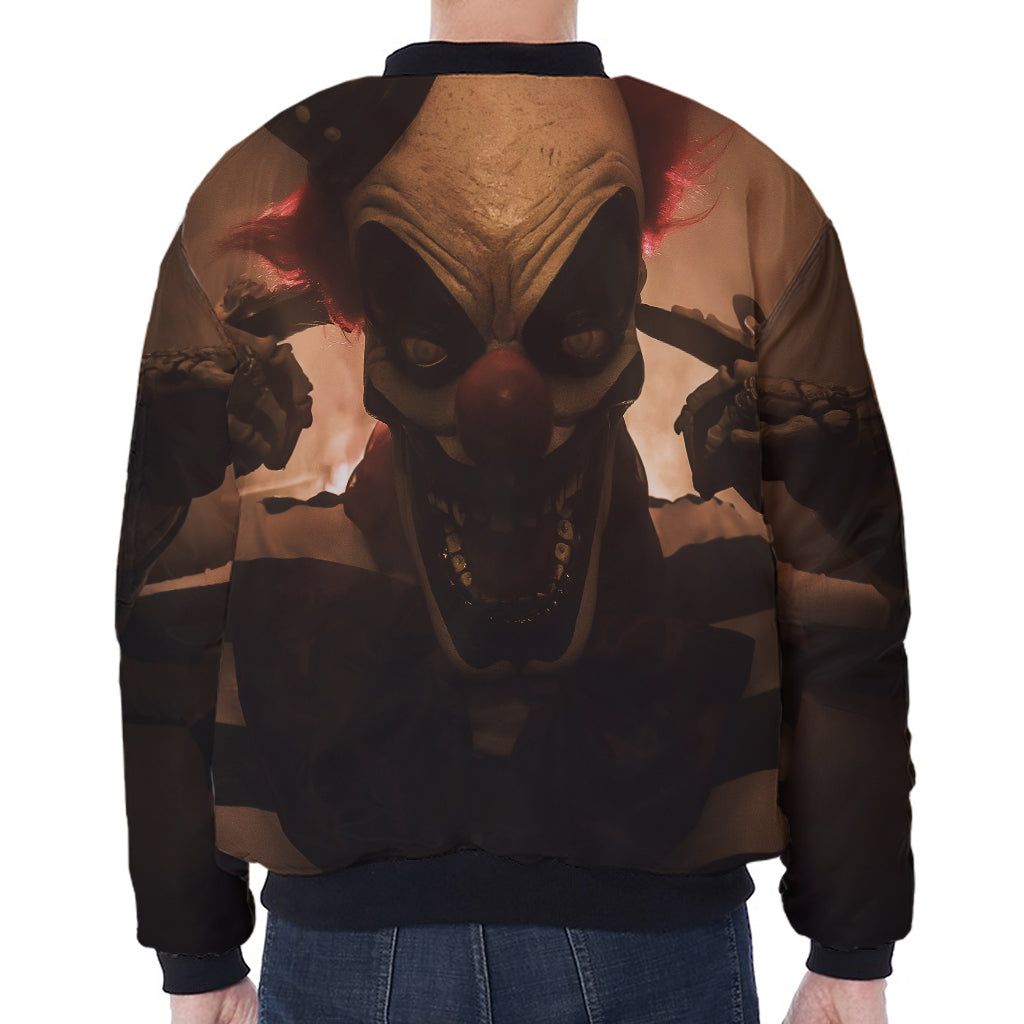 Scary Clown Print Zip Sleeve Bomber Jacket