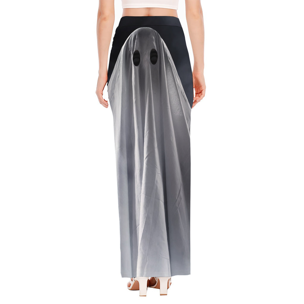 Scary Ghost 3D Print High Slit Maxi Skirt