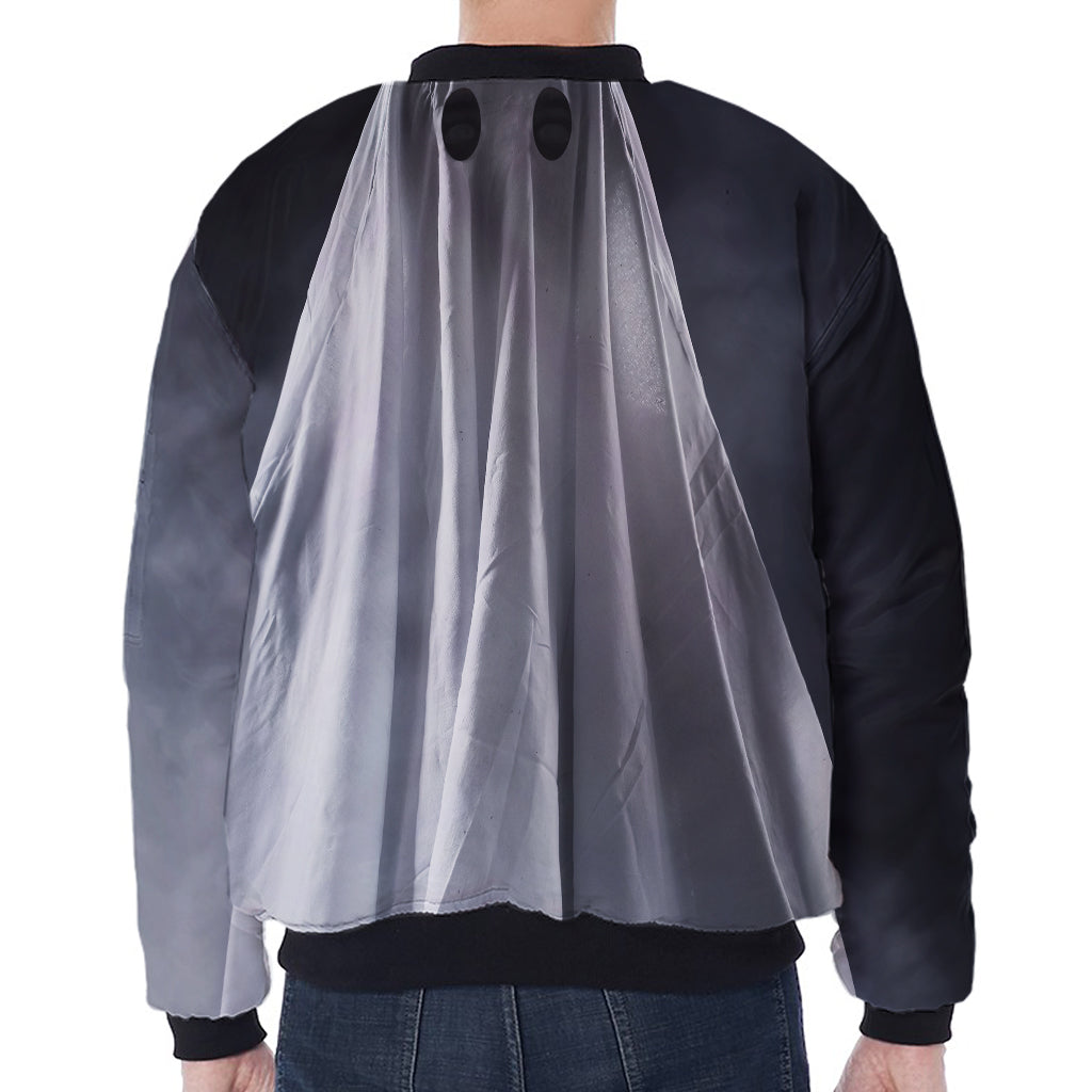 Scary Ghost 3D Print Zip Sleeve Bomber Jacket