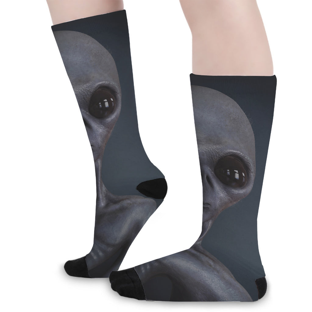 Scary Grey Alien 3D Print Long Socks