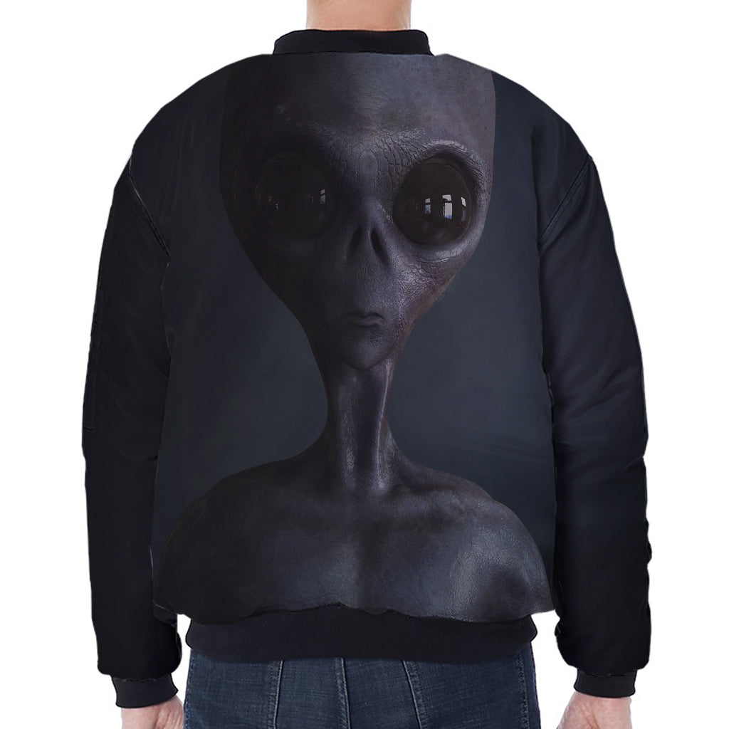 Scary Grey Alien 3D Print Zip Sleeve Bomber Jacket