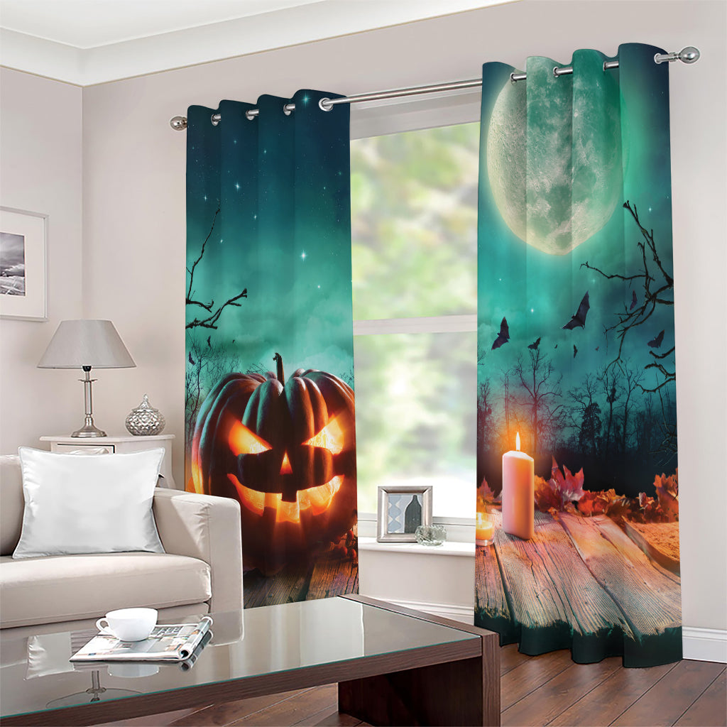 Scary Halloween Pumpkin Print Extra Wide Grommet Curtains