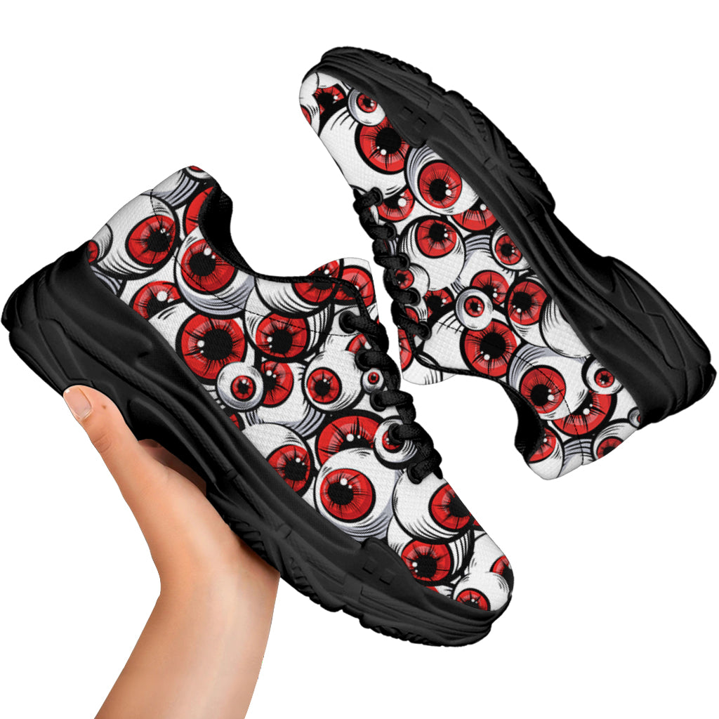 Scary Red Eyeball Pattern Print Black Chunky Shoes