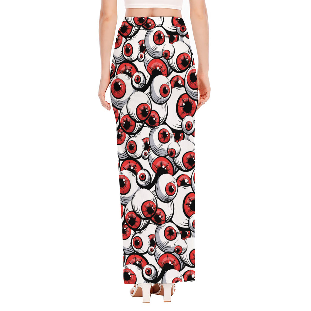 Scary Red Eyeball Pattern Print High Slit Maxi Skirt