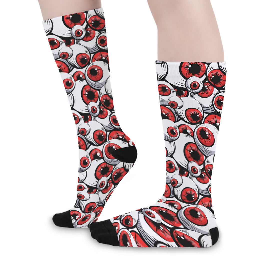 Scary Red Eyeball Pattern Print Long Socks