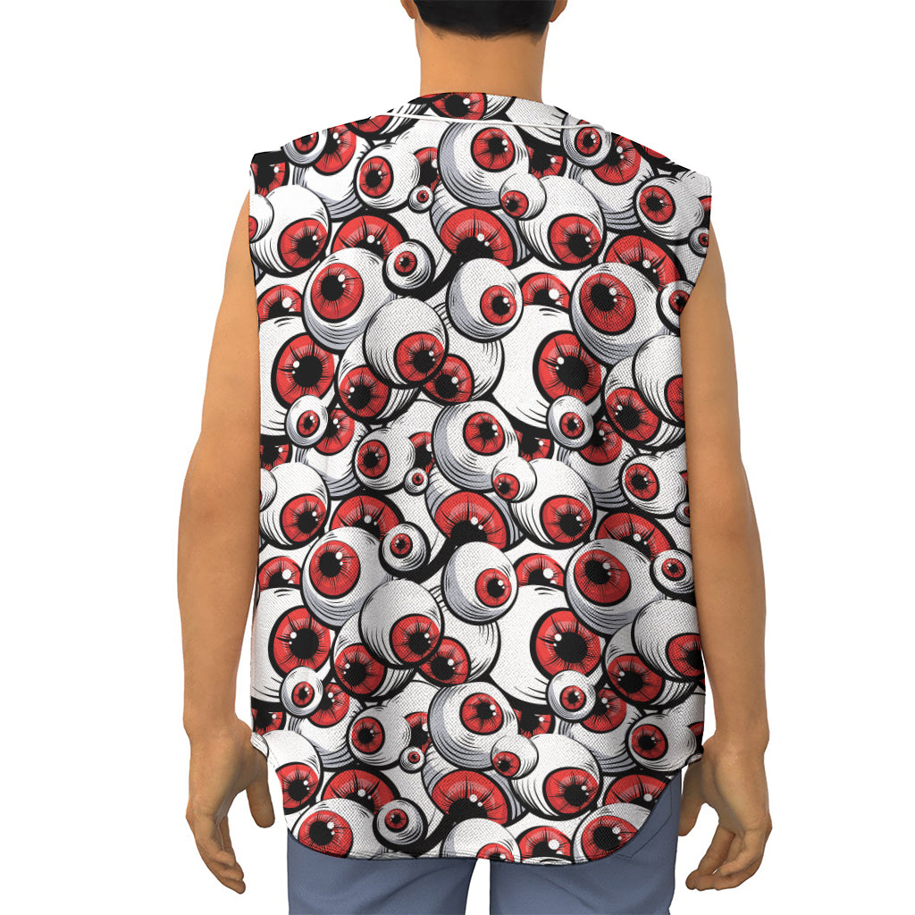 Scary Red Eyeball Pattern Print Sleeveless Baseball Jersey