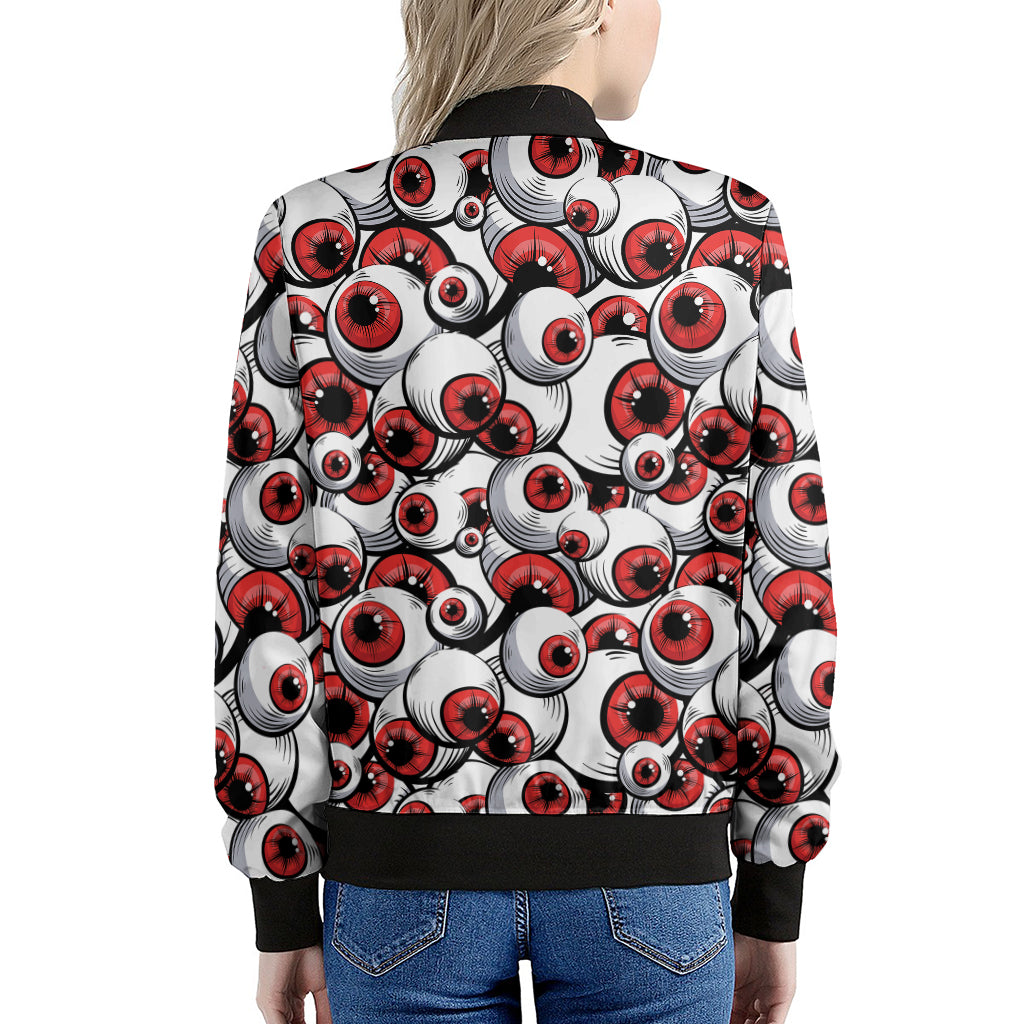 Scary Red Eyeball Pattern Print Women's Bomber Jacket