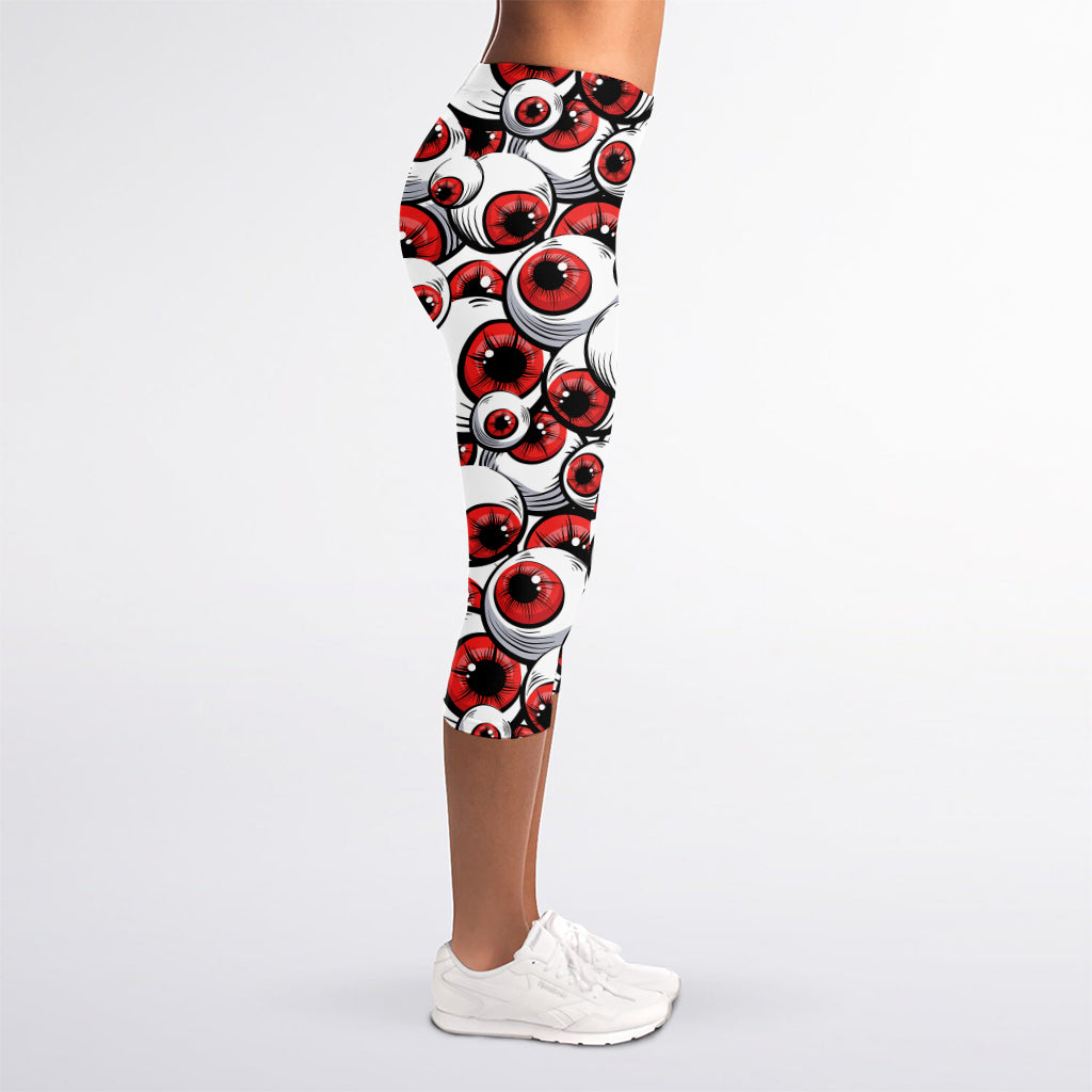 Scary Red Eyeball Pattern Print Women's Capri Leggings