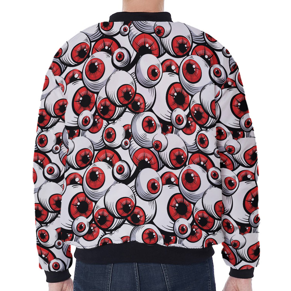 Scary Red Eyeball Pattern Print Zip Sleeve Bomber Jacket