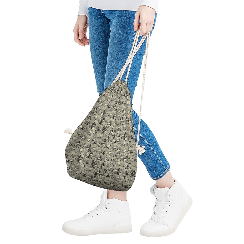 Scary Skeleton Pattern Print Drawstring Bag