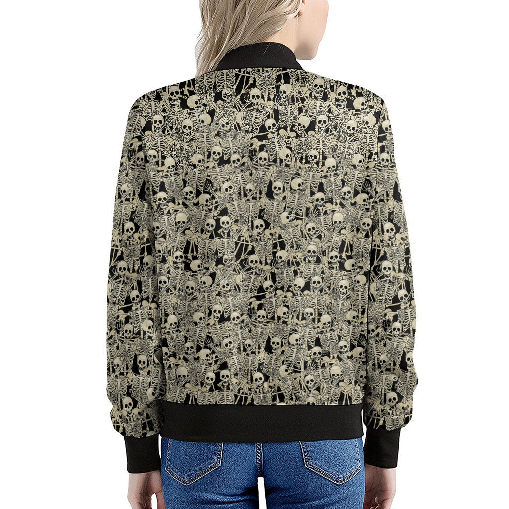 Scary Skeleton Pattern Print Women's Bomber Jacket