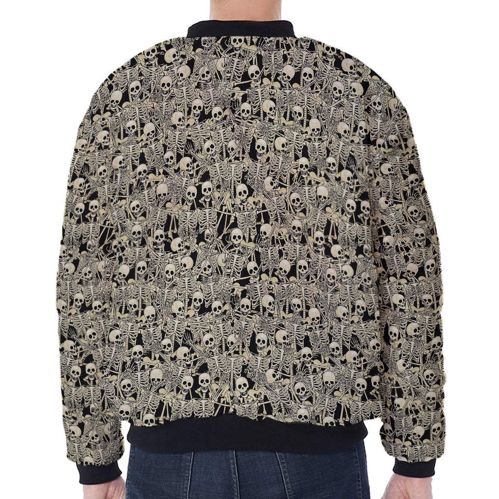 Scary Skeleton Pattern Print Zip Sleeve Bomber Jacket