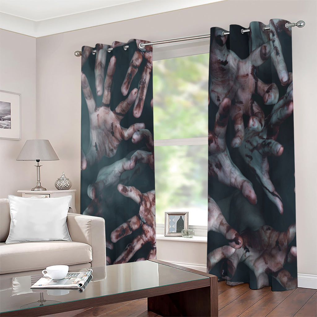 Scary Zombie Hands Print Extra Wide Grommet Curtains