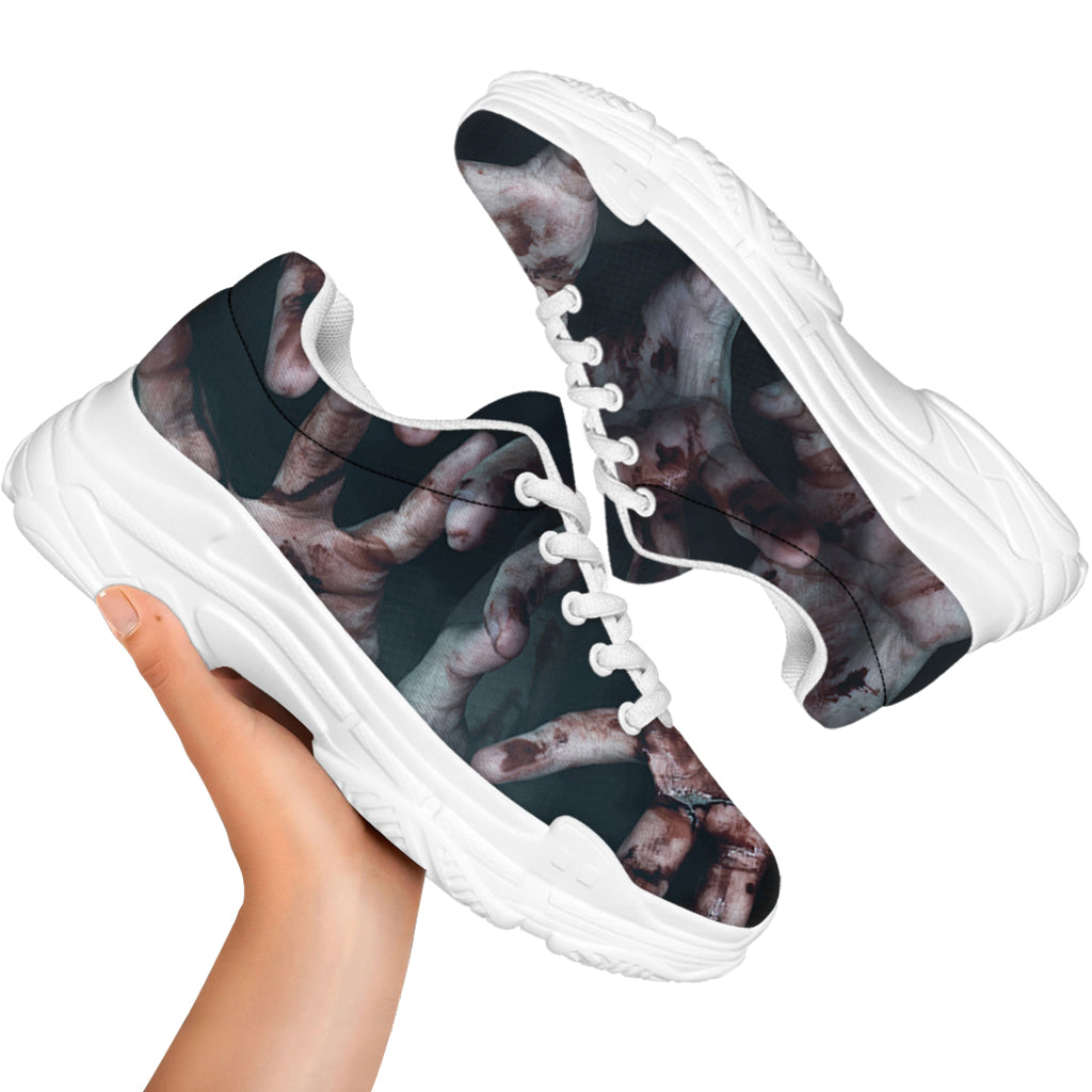 Scary Zombie Hands Print White Chunky Shoes